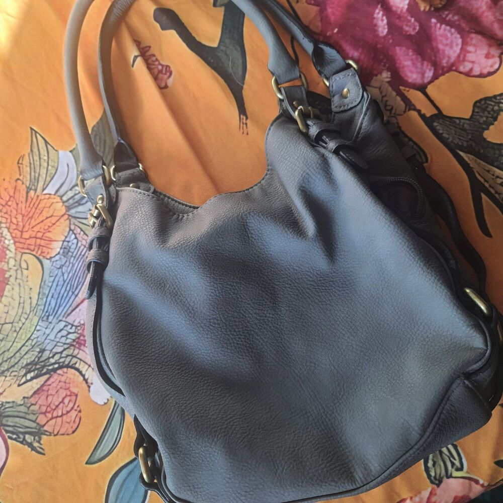 Merona Gray Slouchy Hobo Shoulder Bag Purse Faux Leather Medium Tote Y2K Style